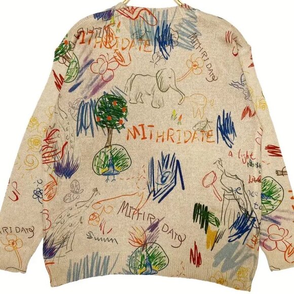 Elephant Crayon Scribble Drawing Sweater - Picture 2 of 2